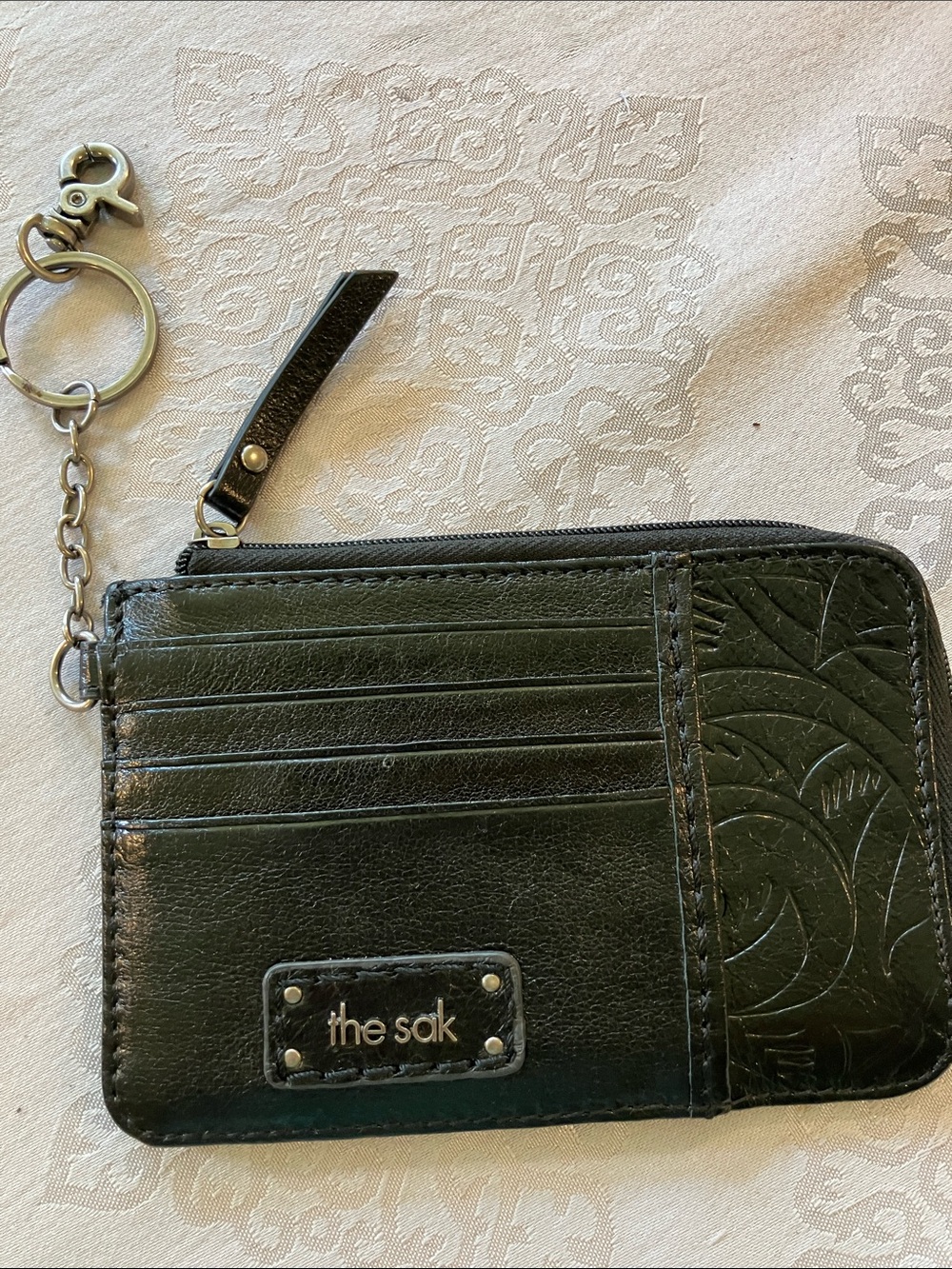 The Sak Black Leather Card & Key Holder with Embossed Detail